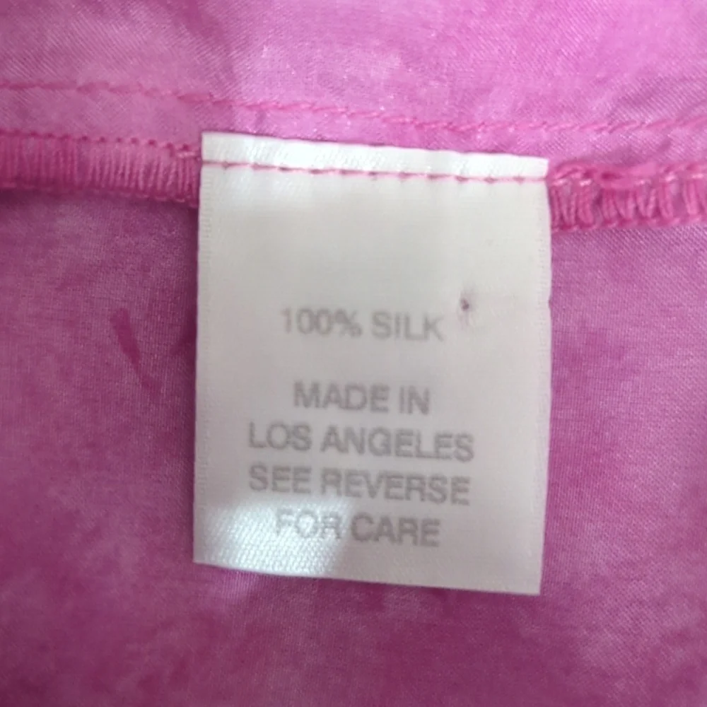 Johnny Was Amanda Bond 100% Silk Pink Peasant Blouse Puff Sleeve XS/S